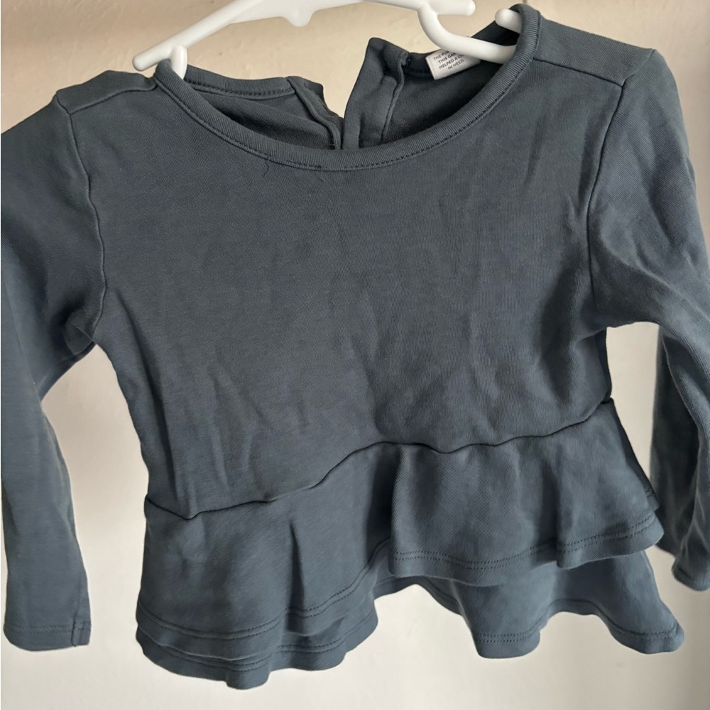 Colored Organics Long Sleeve Ruffle Top - Gray